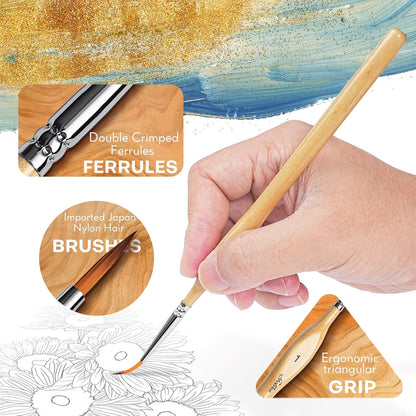 Golden Maple Detail Paint Brushes Set 10pcs Miniature Brushes for Fine Detailing & Art Painting - Acrylic, Watercolor, Oil, Models