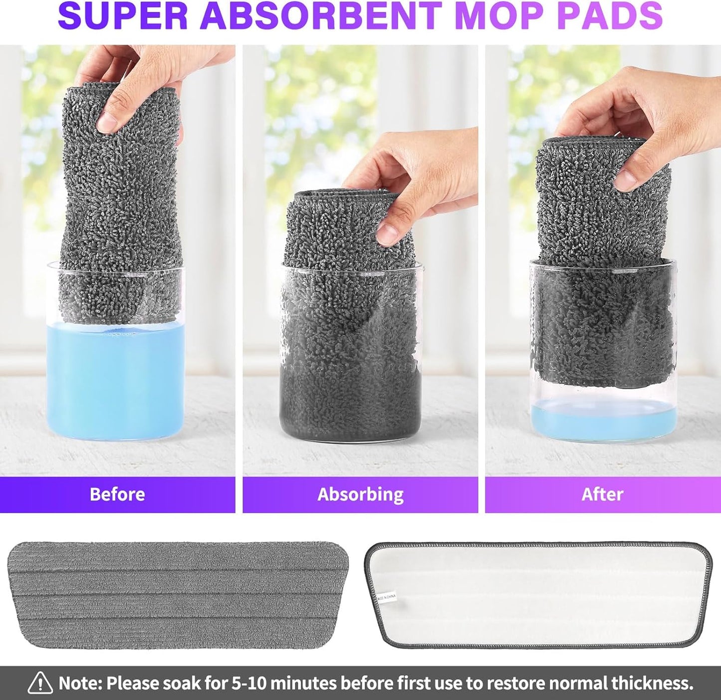 16.5 inch Mop Pads Refills, 3 Pack Microfiber Reusable Replacement Mop Pads Flat Replacements Heads for Wet Or Dry Floor Cleaning and Scrubbing, Grey Tassel Cloth