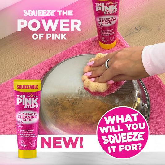 Stardrops The Pink Stuff Miracle Multi Purpose Cleaner Spray, Squeezable Cleaning Paste & SQeeZY Scrubber Sponge | Multi Surface Household Cleaning Kit for Kitchen, Bathroom, Tiles & Appliances