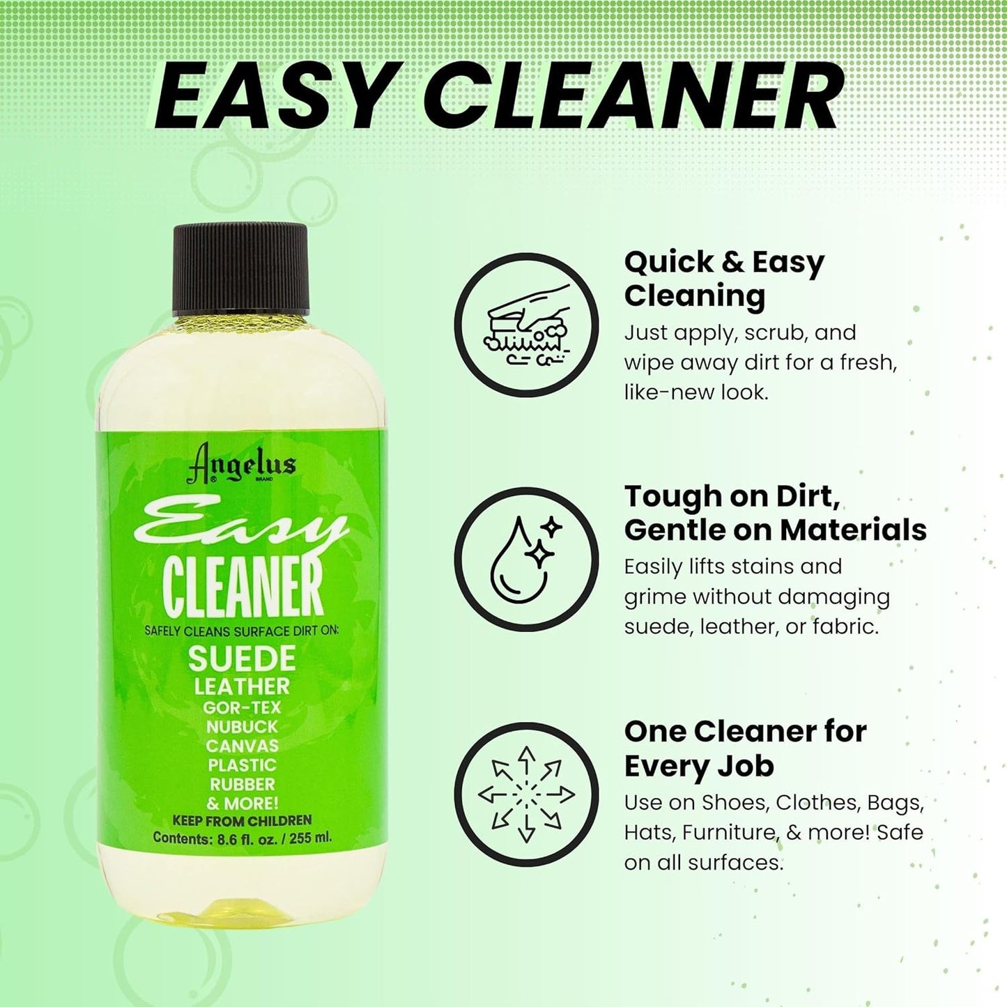 Angelus Easy Cleaner, Premium Shoe Cleaner, Safe For Sneakers, Leather, Suede, Canvas, and More – Removes Dirt and Stains | Made In USA - 8.6 fl oz