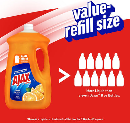 Ajax Ultra Liquid Dish Soap with Fabuloso Watermelon Scent, Fights Grease and Stuck-On Stains, Deep Cleaning Action, Mess-Free, Easy-Flip Cap, 52 fl oz Bottle