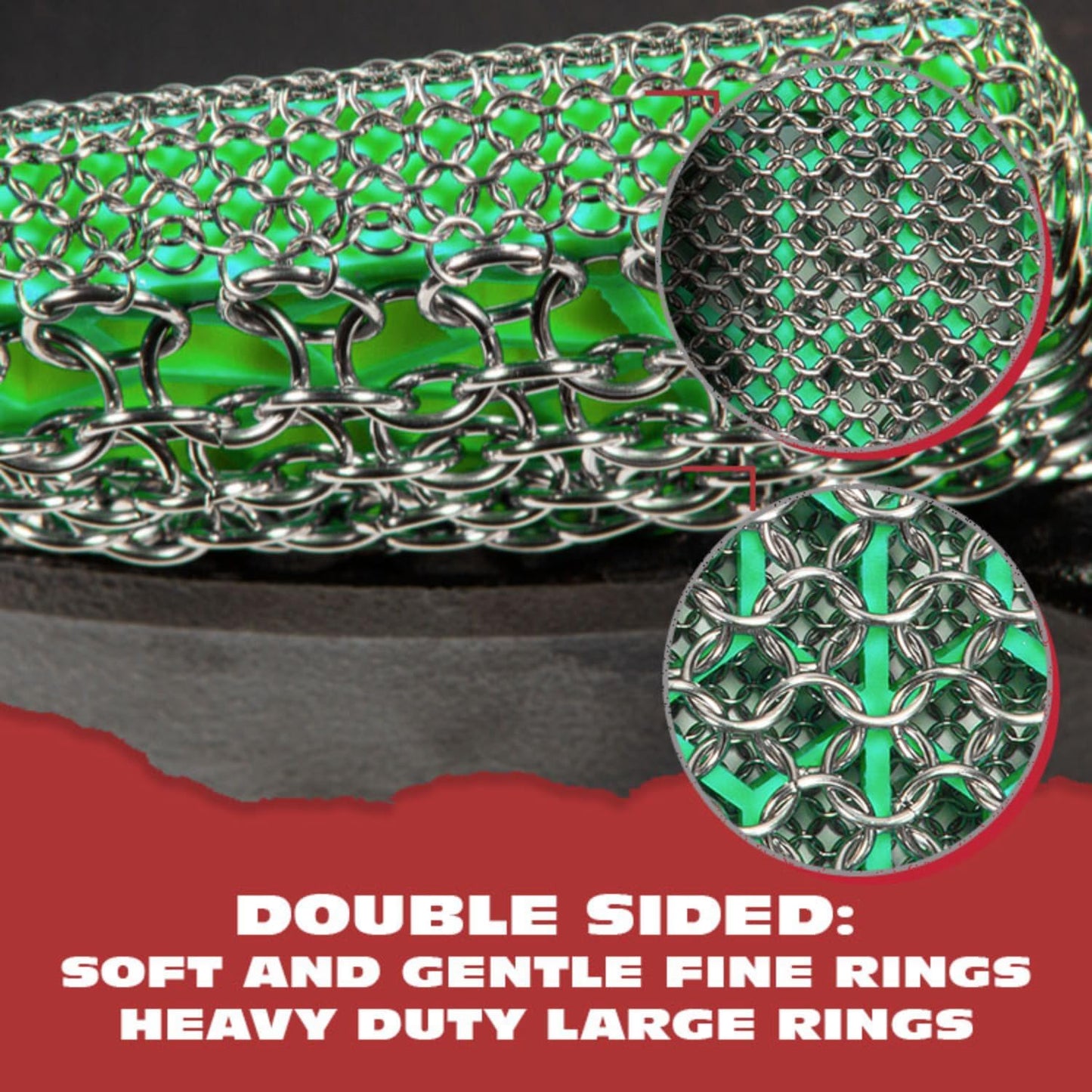 Knapp Made Combo Chainmail Cast Iron Scrubber with Silicone Core - Heavy Duty Rings and Fine Chainmail Rings -Premium Cleaner -Perfect for Cast Iron Cookware,Skillet,Woks