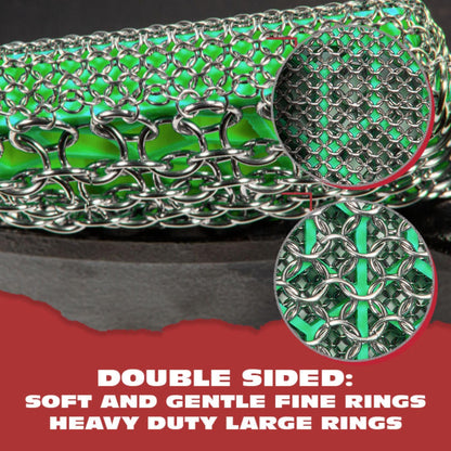 Knapp Made Combo Chainmail Cast Iron Scrubber with Silicone Core - Heavy Duty Rings and Fine Chainmail Rings -Premium Cleaner -Perfect for Cast Iron Cookware,Skillet,Woks