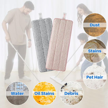 JOYMOOP 17.7-Inch Microfiber Flat Mop Replacement Pads – Washable Reusable Grey & Stripe, Pack of 4 Heavy-Duty Wet & Dry Refill for JOYMOOP Flat Mop & Bucket System