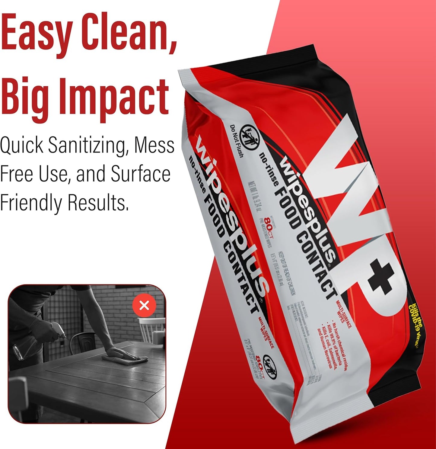 WIPESPLUS Cleaning Wipes All Purpose Food Contact - No Rinse, No Residue, Quick Dry Formula, Disinfecting Wipes For Restaurants, Foodservice, Schools - Canister, 100 Count, (Pack of 12)