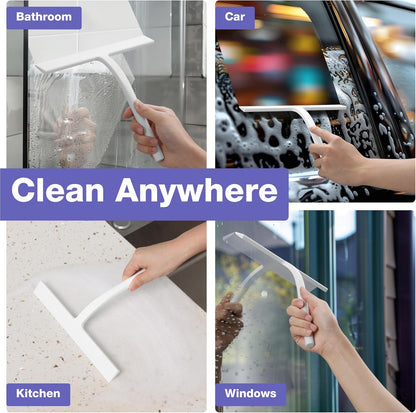 Kincmax All-Purpose Shower Squeegee - Stainless Steel Silicone Bath Squeegee for Glass Doors - Window and Door Squeegee With Hook - Bathroom Kitchen - Medium Black
