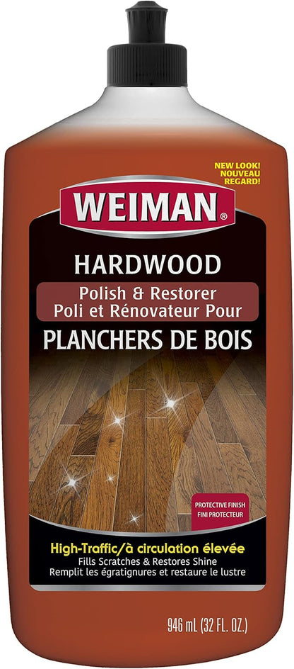 Weiman Wood Floor Polish and Restorer - 32 Ounce - High-Traffic Hardwood Floor, Natural Shine, Removes Scratches, Leaves Protective Layer, Packaging May Vary