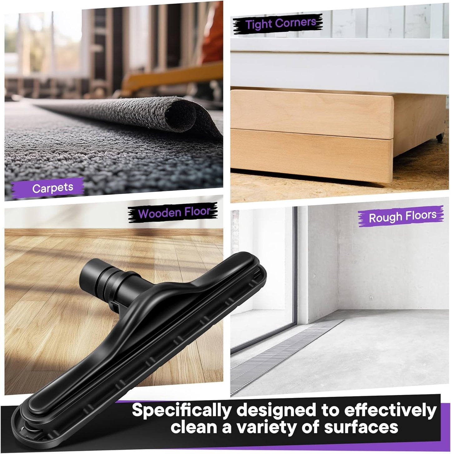 Replacement Floor Tool Compatible with ProTeam 101446 E-Z Glide Backpack Vacuums 10 QT & 6 QT, 14" Hard Floor Tool Compatible with Commercial Cleaners(Brush with Scalloped Edges,Gray)