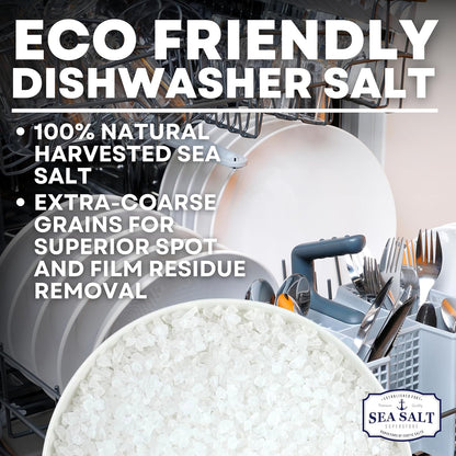 Dishwasher Salt, Natural Water Softener, Food Grade Coarse Sea Salt Compatible with Miele, Thermador, Whirlpool, & Bosch Dishwasher 5 lb Bag