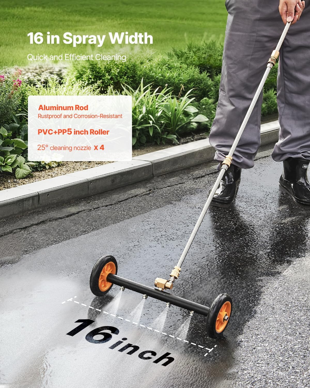 VEVOR 16 Inch Pressure Washer Undercarriage Cleaner, 4000 PSI Stainless Steel Cleaner with Angle Adjustment and 4 Nozzles, with 2 Extended Wands for Driveway, Patio, Deck