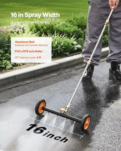 VEVOR 16 Inch Pressure Washer Undercarriage Cleaner, 4000 PSI Stainless Steel Cleaner with Angle Adjustment and 4 Nozzles, with 2 Extended Wands for Driveway, Patio, Deck
