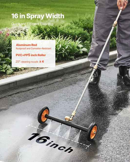 VEVOR 16 Inch Pressure Washer Undercarriage Cleaner, 4000 PSI Stainless Steel Cleaner with Angle Adjustment and 4 Nozzles, with 2 Extended Wands for Driveway, Patio, Deck