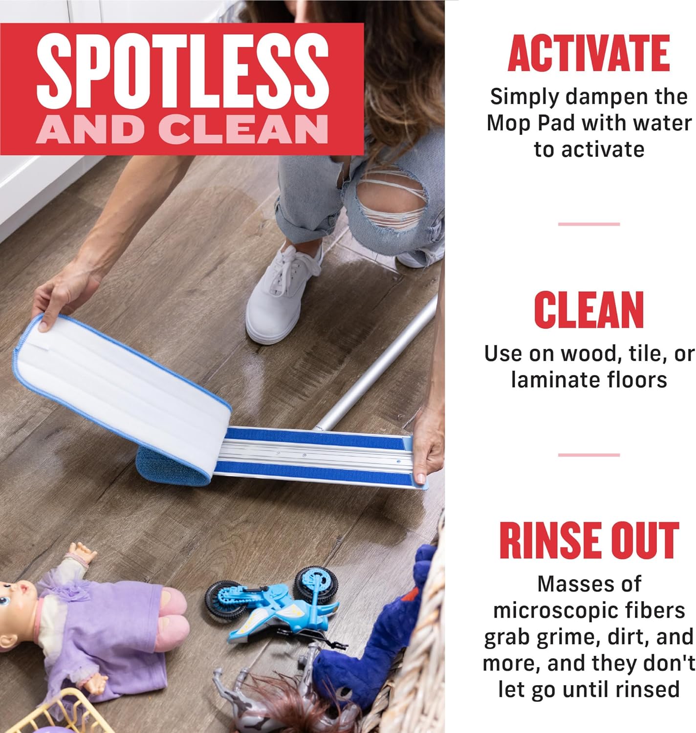 E-Cloth Deep Clean Microfiber Mop - Reusable Mop Pad for Home Cleaning, Hard Floors, Wood, Tile, or Laminate, Machine Washable, Use Wet for Cleaning or Dry for Dusting, No Refills or Spray Needed