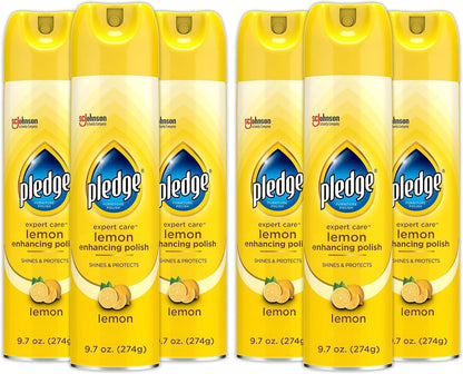 Pledge Enhancing Polish Spray, Wood Furniture & Stainless Steel Polish, Remove Dust and Fingerprints, Fast Shine and Protect, Prevent Scratches & Knicks - Lemon Scent, 9.7oz, Pack of 3