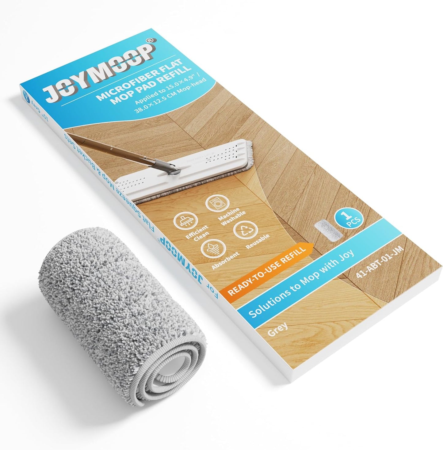 JOYMOOP 17.7-Inch Microfiber Flat Mop Replacement Pads – Washable Reusable Grey & Stripe, Pack of 4 Heavy-Duty Wet & Dry Refill for JOYMOOP Flat Mop & Bucket System