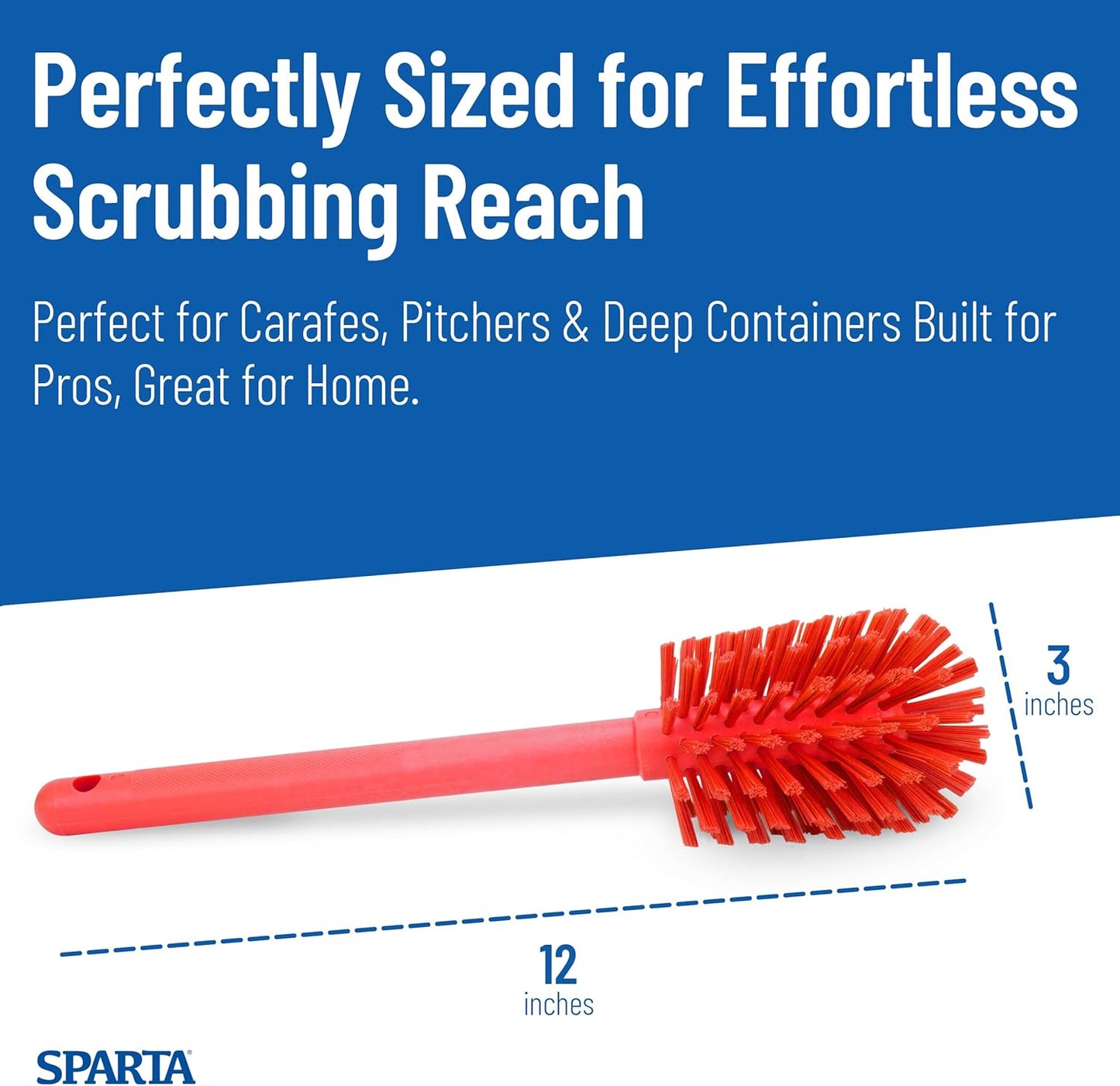 SPARTA Large Water Bottle Brush Ideal for Wide-Mouth Jars, Bottles and Tumblers, Dishwashing Tool with Handle for Home and Commercial Kitchens, Plastic, 12 Inches, White