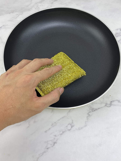 6 Pieces Non-Scratch Scrub Sponges Pads, Cleaning Scrub Sponge, Dish Wash Sponge, Kitchen Sponge, Multi-Use Heavy Duty Scrub Sponge - Gold