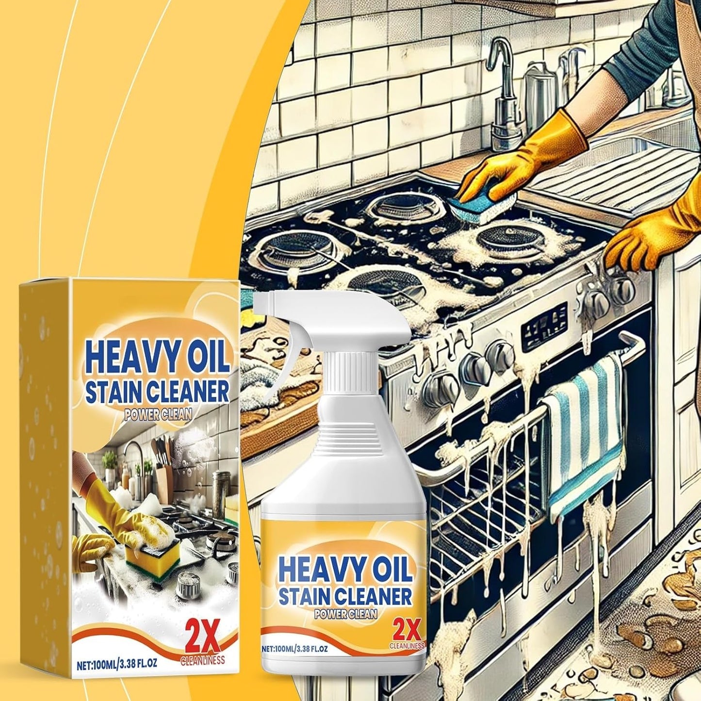 Kitchen Degreasing Cleaning Spray - Powerful Heavy Oil Stain Remover | Ideal for Range Hoods, Stoves, Ovens & Kitchen Utensils | Fast-Acting & Easy to Rinse