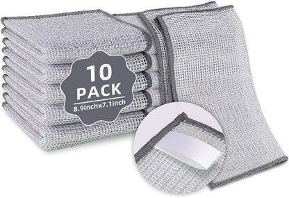 PIPUHA 10 Pack Stainless Steel Scrubber Cloths, Reusable Diamond Weave Non-Scratch Cleaning Rags, Heavy Duty Metallic Fiber for Cookware, Sink, Stove Top & Kitchen