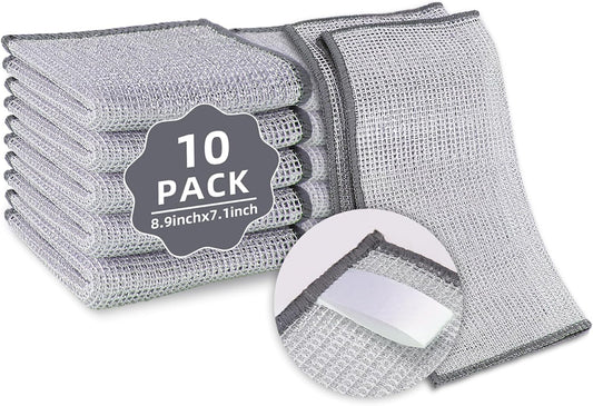 PIPUHA 10 Pack Stainless Steel Scrubber Cloths, Reusable Diamond Weave Non-Scratch Cleaning Rags, Heavy Duty Metallic Fiber for Cookware, Sink, Stove Top & Kitchen