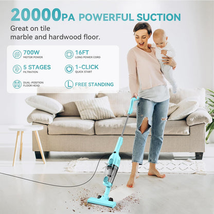 Vazone R6X Corded Stick Vacuum Cleaners for Home, 20Kpa Powerful Suction Stick Vacuum with 16Ft Cord, 2 in 1 Lightweight Vacuum Cleaner for Hardwood Floor Pet Hair