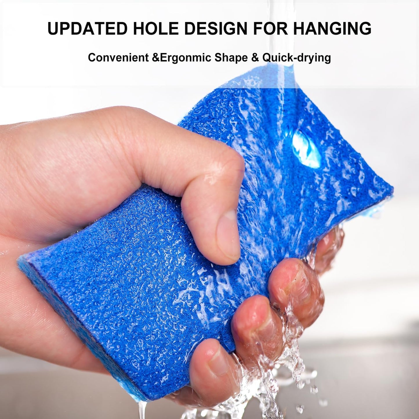 METUUTER 12-Count Scrub Sponges Kitchen Sponge Heavy Duty, Cellulose Sponges with Scouring Pads Dual-Sided for Kitchen and Household Use (Square-Blue)