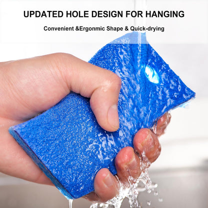 METUUTER 12-Count Scrub Sponges Kitchen Sponge Heavy Duty, Cellulose Sponges with Scouring Pads Dual-Sided for Kitchen and Household Use (Square-Blue)