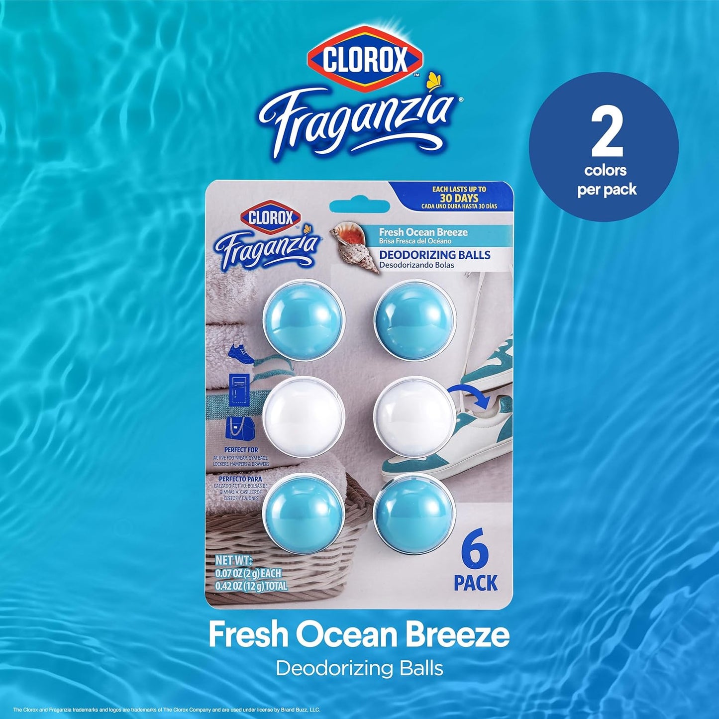 Clorox Fraganzia Deodorizing Balls with Lavender and Eucalyptus Scent, Battery-Free Shoe and Small Space Odor Eliminator with Up to 30 Days of Freshness, 6 Count Pack