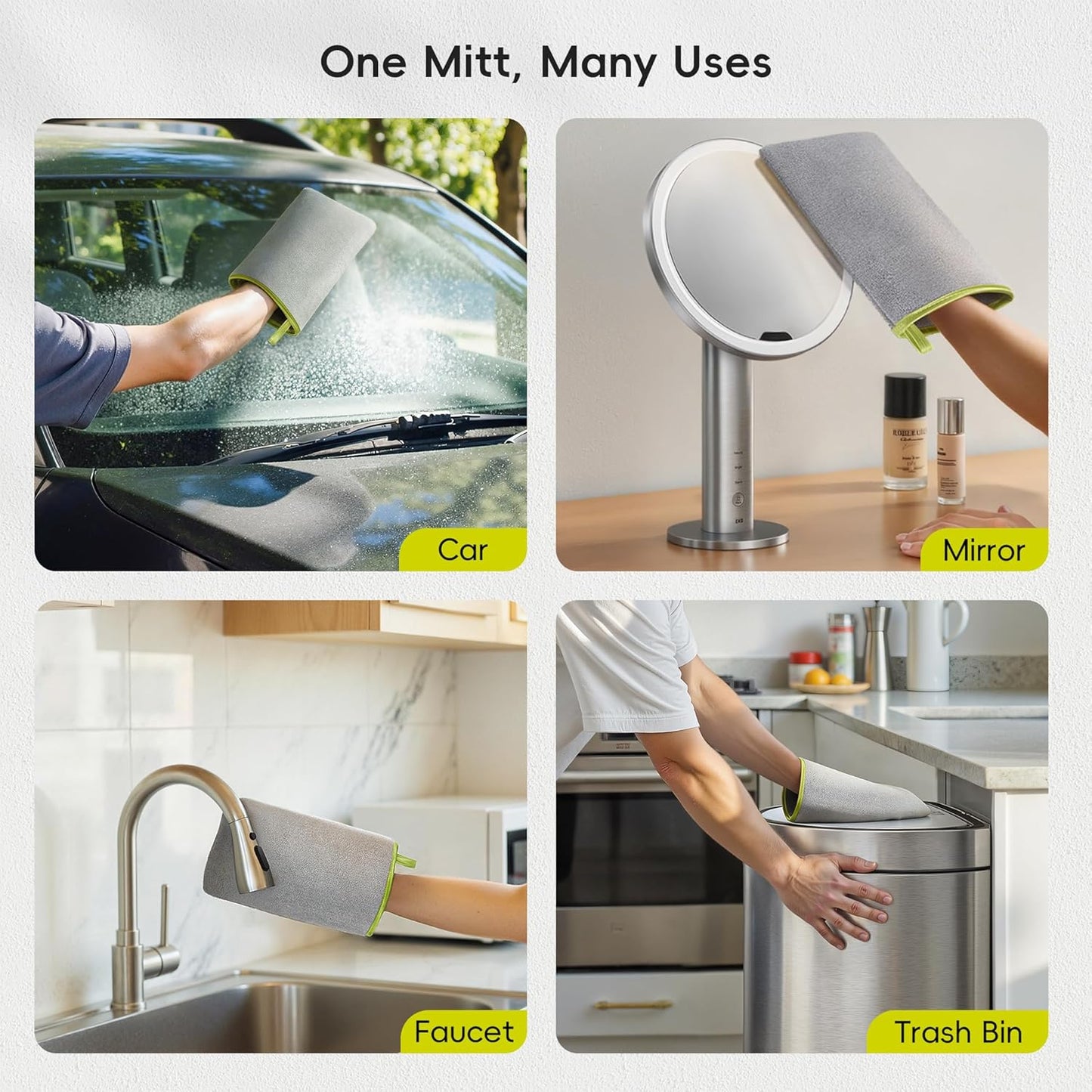 EKO Microfiber Cleaning Mitt for Stainless Steel – Lint-Free Reusable Polishing Cloth & Cleaning Glove, Machine Washable Streak-Free Cloth for Kitchen Appliances, Trash Can, Faucet, Mirror & Car