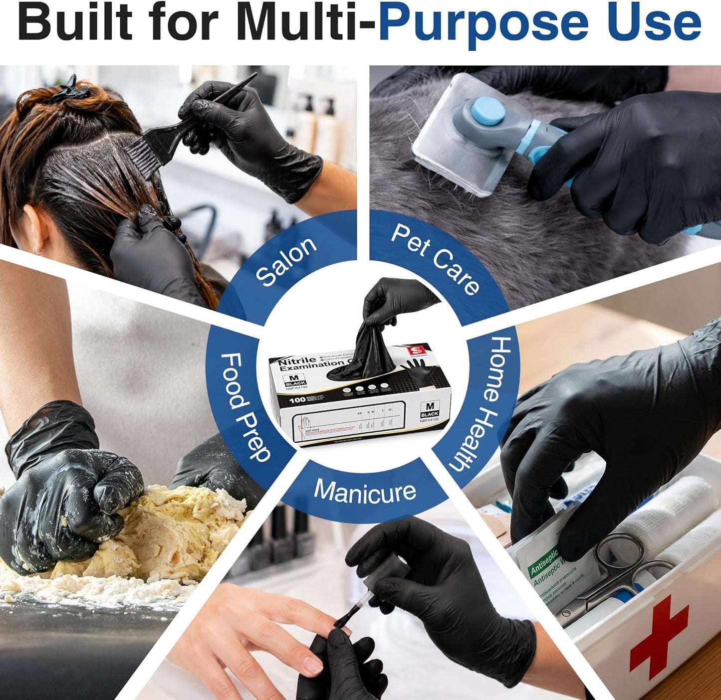 Schneider Black Nitrile Gloves, Powder Free, Disposable Gloves Latex Free for Medical Exam, Food Prep & Cleaning