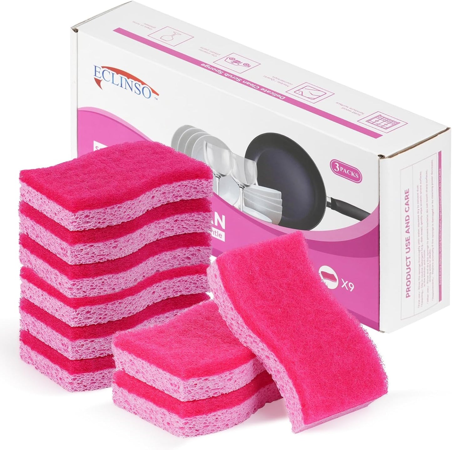 9 Pack Zero Scratch Scrub Sponges, Non-Scratch Dish Scrubbers for Nonstick Pans, Multi-Surface Safe Cleaning Sponges for Kitchen & Bathroom