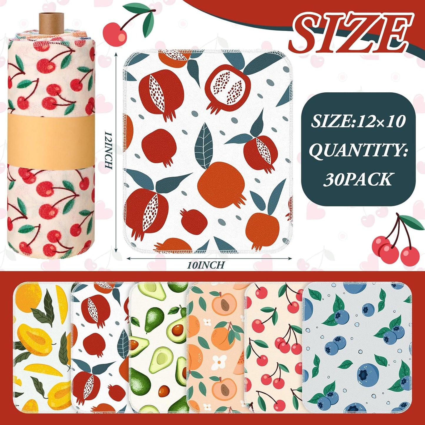 Redbaker 30 Pcs Reusable Paper Towels Rolls Kitchen Towels Bulk Washable Paperless Cloth Cotton Hand Napkins with Cardboard Reusable Napkins for Kitchen Bathroom(Floral,10 x 12 in)