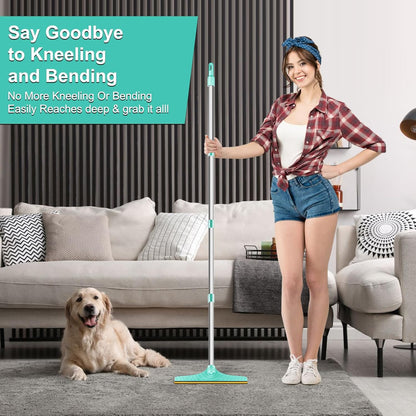 5FT Carpet Rake Pet Hair Remover, Reusable Carpet Rake with Telescopic Handle for Pet Hair Removal Tool Dog Cat Fur Remover Broom for Rugs, Mats, Beds, Stairs (Blue)
