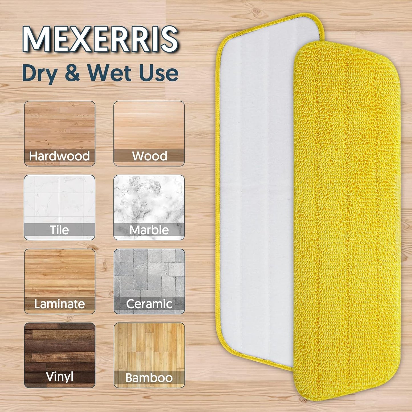 7 Count Reusable Mop Pads for Swiffer PowerMop -MEXERRIS Microfiber Wet Mops Refills PowerMop Pads Refills Machine Washable Hard Floor Mop Pads Replacement for 13''-15'' Spray Floor Mops