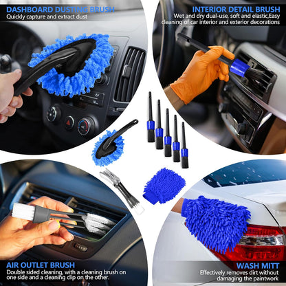 35Pcs Car Detailing Kit & Car Cleaning Kit – Windshield Tool, Long Wheel Brush & 2 Angled Brushes, 4 Polishing Pads & 4 Wax Pads – Red Tool Box – Gift for Men (B：35PCS-R)