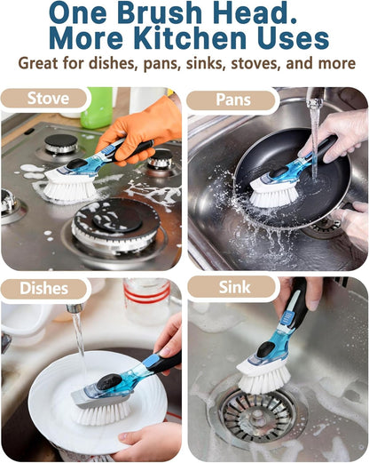 Dish Brush Refills, Dish Scrubber Replacement Heads Compatible with OXO Soap Dispensing Dish Brush, Nylon Bristles with Built-in Scraper, Suitable for Non-Stick Cookware, 2 Pack