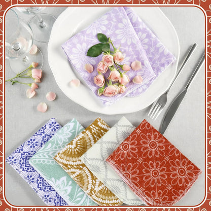 Redbaker 30 Pcs Reusable Paper Towels Rolls Kitchen Towels Bulk Washable Paperless Cloth Cotton Hand Napkins with Cardboard Reusable Napkins for Kitchen Bathroom(Floral,10 x 12 in)