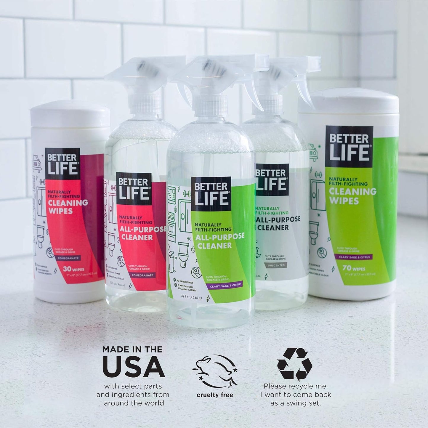 Better Life All Purpose Cleaner - Multipurpose Home and Kitchen Cleaning Spray for Glass, Countertops, Appliances, Upholstery & More - Multi-surface Spray Cleaner - 24oz (Pack of 2) Unscented