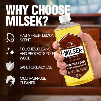Milsek Furniture Polish and Wood Cleaner with Lemon Oil - Multipurpose Solution for Home Improvement from Hardwood Floors to Kitchen Cabinets - 12 Fl Oz (Pack of 1)