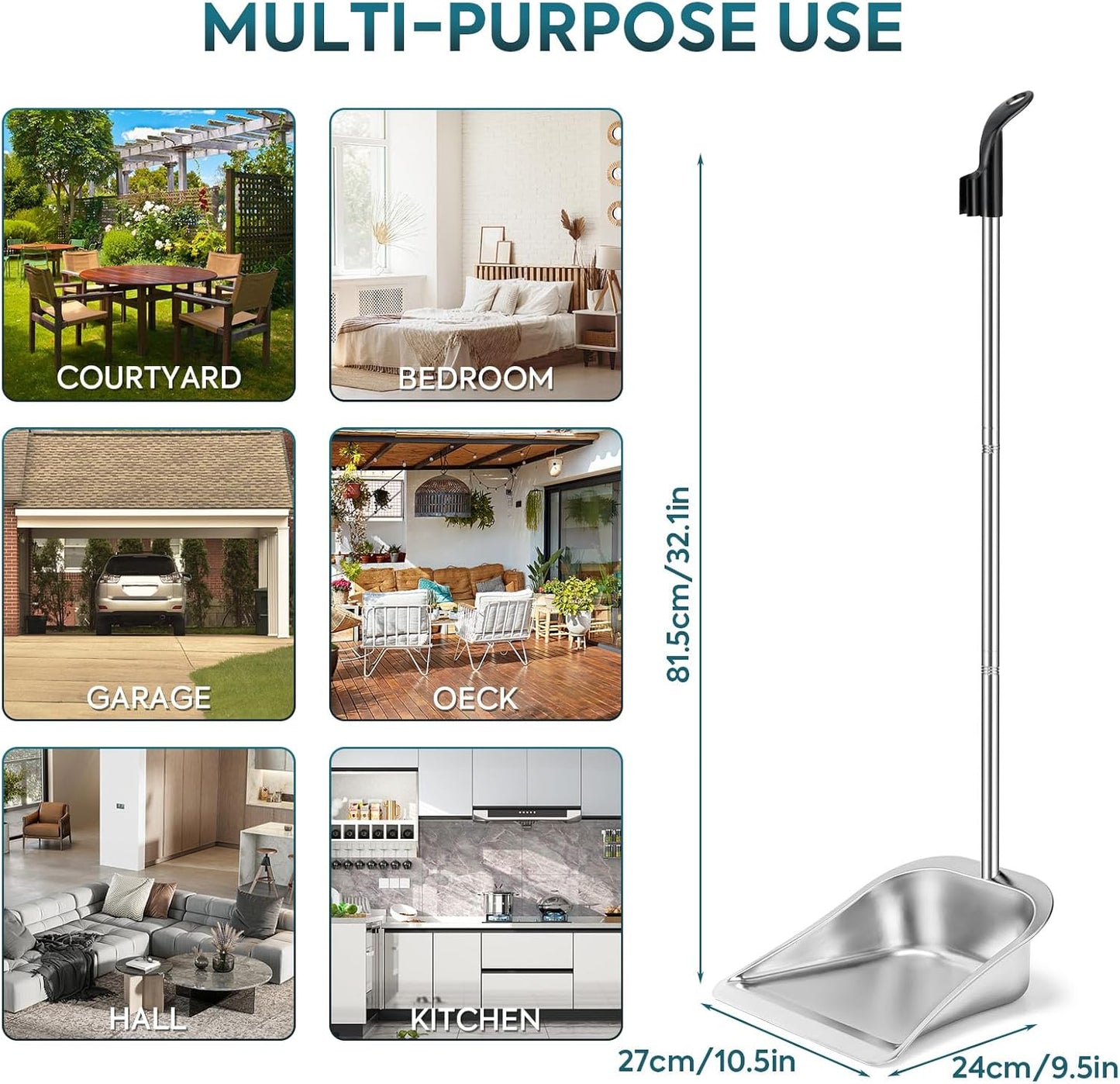 Yangbaga Long Handled Dust Pan and Broom Set for Home,Heavy Duty Metal Dustpans and Brooms,Upright Stand Up Design,54"Outdoor Broom and 38" Dustpan Combo for,Lobby Floor, Yard,Home Kitchen Office Use
