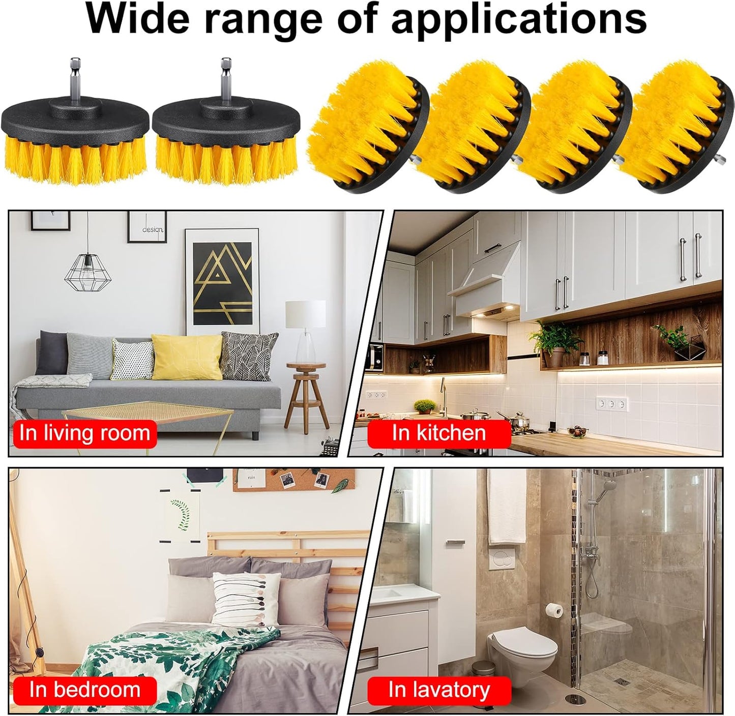 Remerry 6 Pcs Drill Brush Attachment Power Scrubber Cleaning Kit Multi Purpose Set Brushes for Bathroom Surfaces Tub Grout Shower Kitchen Tile Auto Car Boat