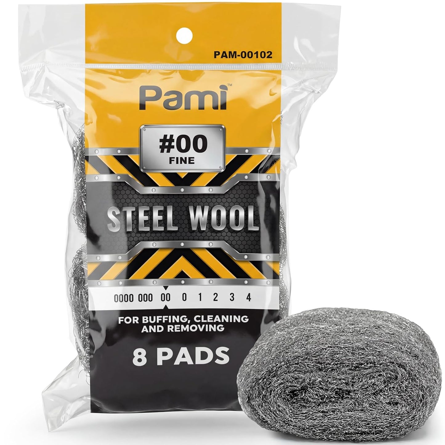 PAMI Extra Coarse #4 Stainless Steel Fiber Sponge Scrubbers Pack of 8 Steel Wool Pads Metal Sponges for Tough Cleaning Kitchen Bathroom