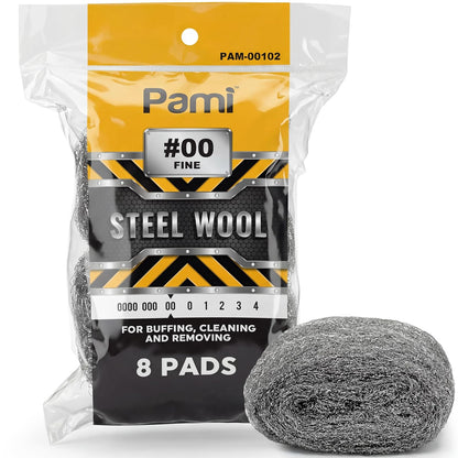 PAMI Extra Coarse #4 Stainless Steel Fiber Sponge Scrubbers Pack of 8 Steel Wool Pads Metal Sponges for Tough Cleaning Kitchen Bathroom