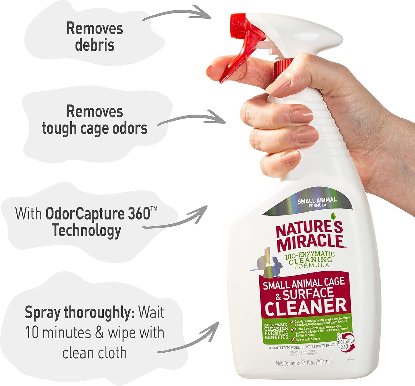 Nature’s Miracle Small Animal Cage and Surface Cleaner, Bio-Enzymatic Cleaning Formula, Destroy Tough Stains and Odors, 24 Ounces
