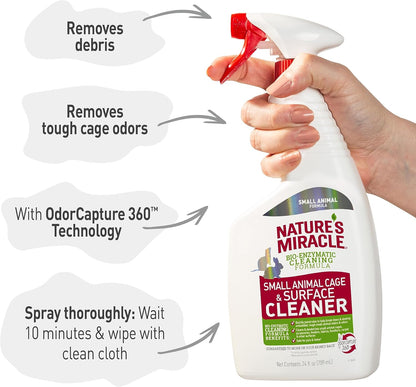 Nature’s Miracle Small Animal Cage and Surface Cleaner, Bio-Enzymatic Cleaning Formula, Destroy Tough Stains and Odors, 24 Ounces