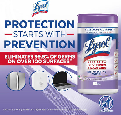 Lysol Disinfectant Wipes, Dorm Room Essentials, Multi-Surface Antibacterial Cleaning Wipes, For Disinfecting and Cleaning, Crisp Linen, 80 Count