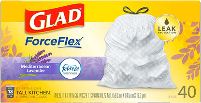 Glad ForceFlex Tall Kitchen Trash Bags, 13 Gal, Gain Lavender with Febreze, 110 Ct (Pack May Vary)