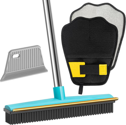 SOCCSO Carpet Rake for Pet Hair Removal (3 Pack),Dog Cat Fur Remover Rubber Broom,Carpet Rake - 60" Long Handle Lint Shaver Cleaner Tools,Scraper Brush for Carpet,Rug,Car Mat,Couch,Pet Bed,Furniture