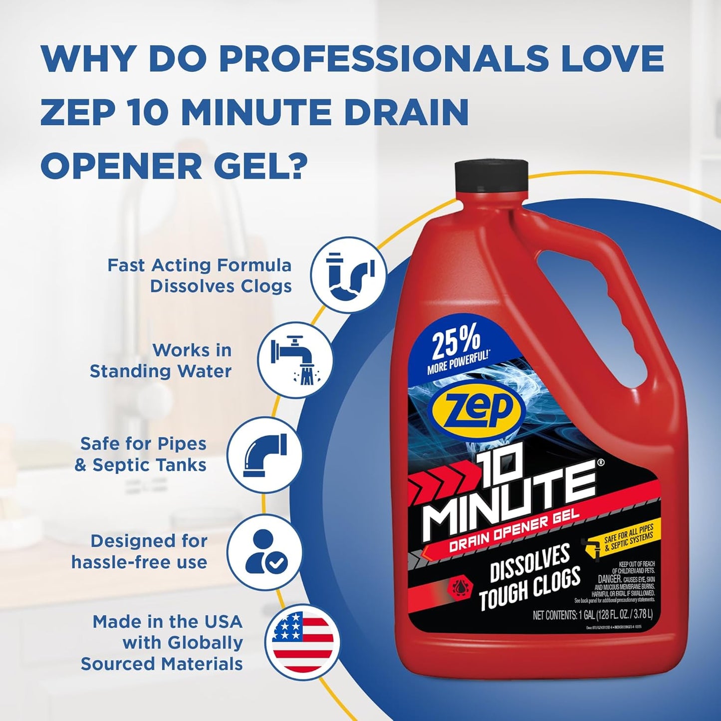 Zep 10 Minute Drain Opener Gel 64 Ounce - ZHCR64NG - Commercial Strength, Fast Acting and Safe for All Pipes