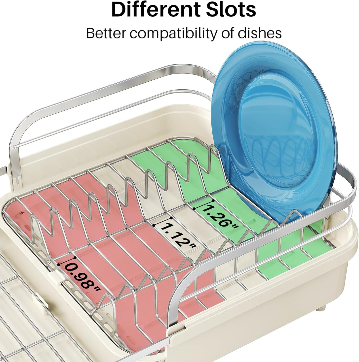 SNTD Dish Drying Rack, Expandable Dish Rack for Kitchen Counter, Stainless Steel Dish Drainer with Drainboard Set and Utensil Holder (Black)